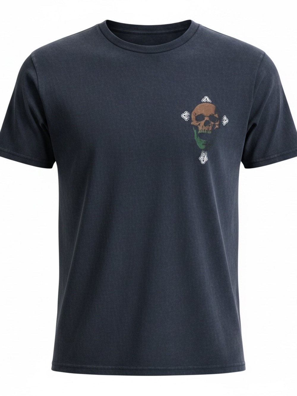 CO Black Short Sleeve Tee with Brown & Green Skull Chest Graphic
